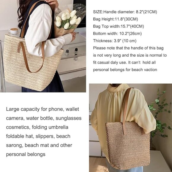 Bags | Large Straw Beach Bag For Womens Straw Handbag Woven Tote Bag ...